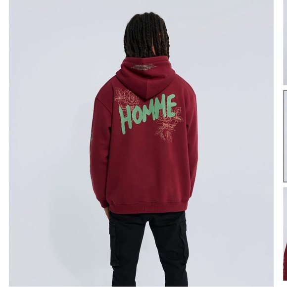 Boohoo Man Oversized Skull Homme Graphic Hoodie in Burgundy M or L - Picture 2 of 12